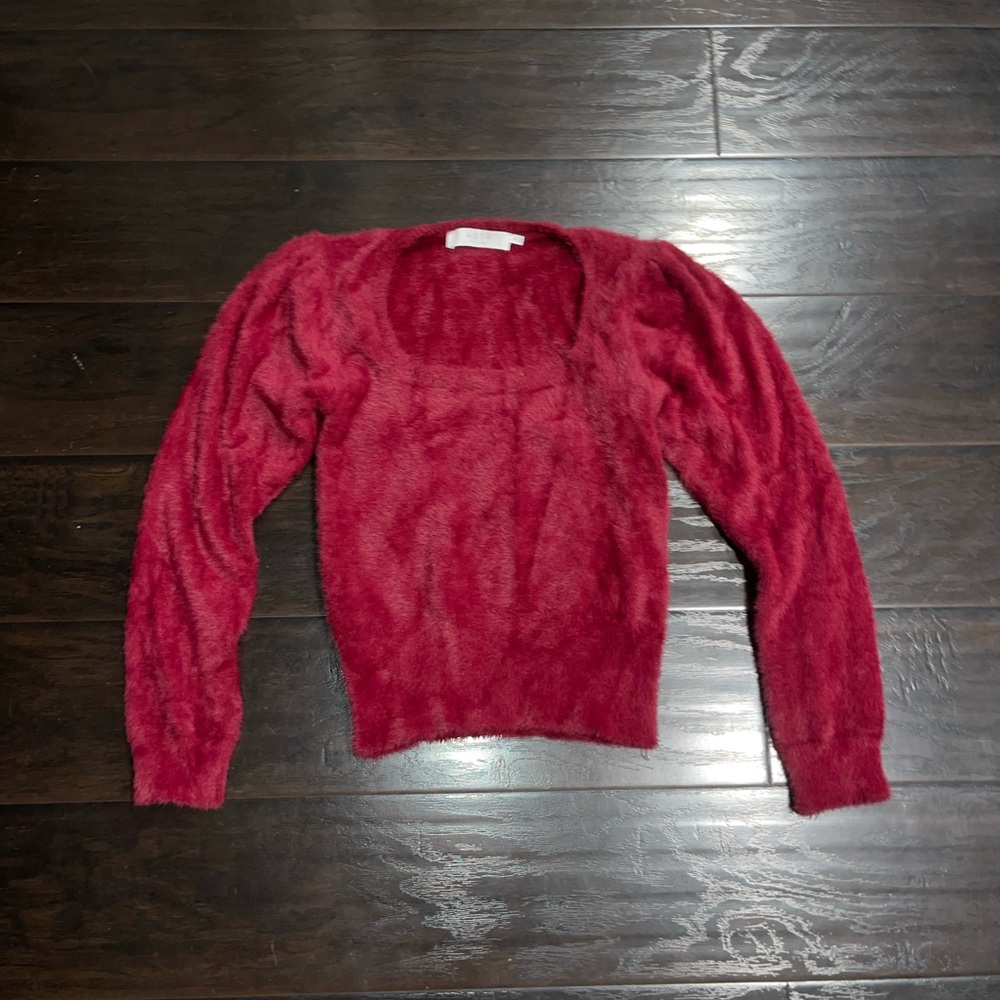 ASTR the label Fuzzy Red Crew Neck Sweater Cropped Pullover Burgundy Cozy Medium
